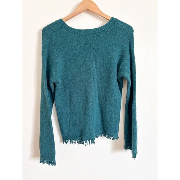 Anthropologie Joy fringed v neck teal sweater size small - Picture 7 of 8